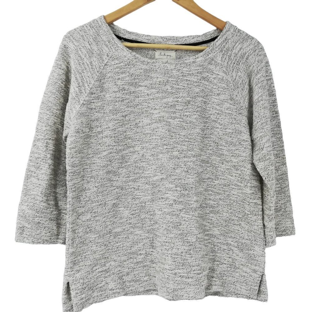 Lou & Grey Pullover Woven Shirt Size S Beige Gold Metallic 3/4 Sleeve Raglan